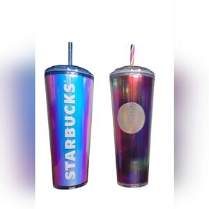 Starbucks Iridescent Holographic Cold Cup Duo Venti Tumblers Collector Set Gift